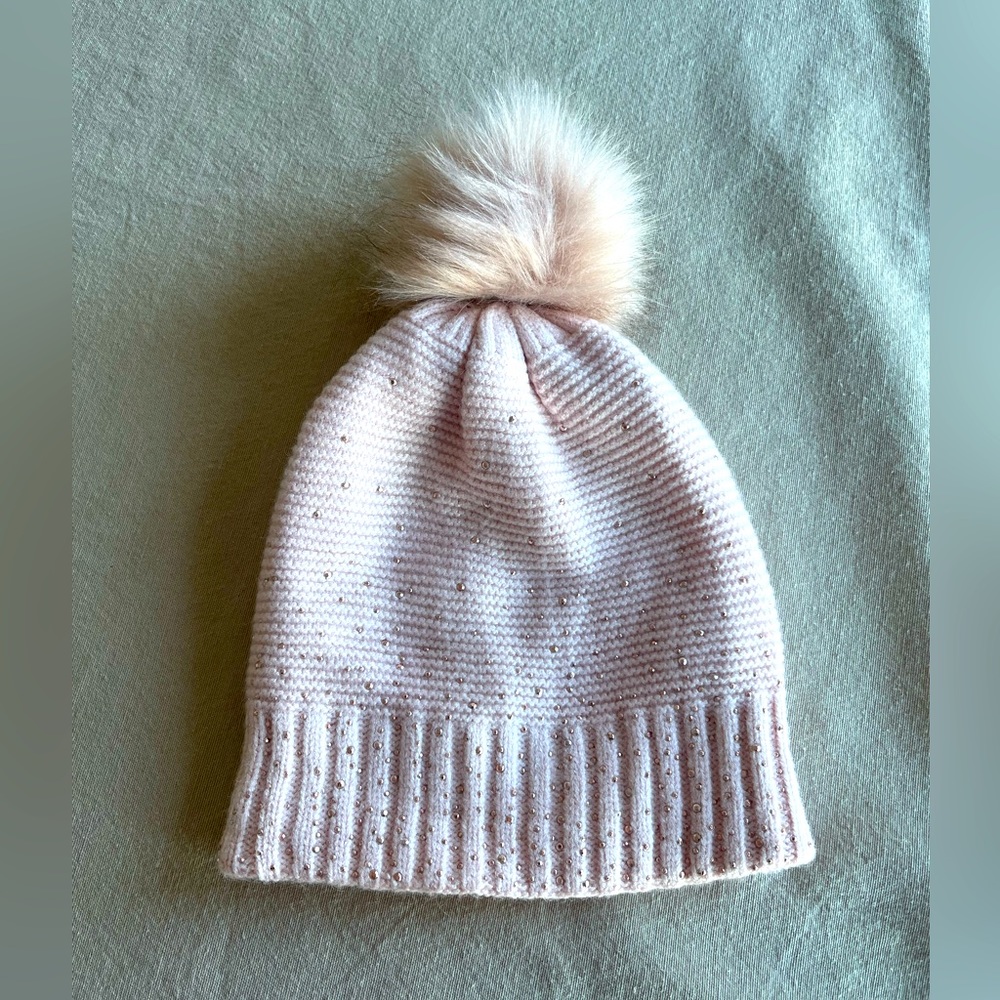 Pastel Pink Glitter Pom Beanie